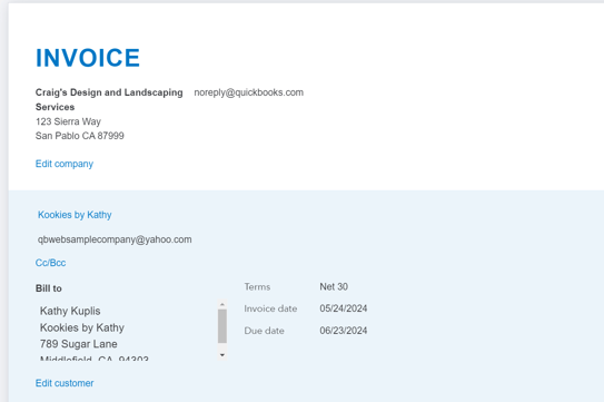 QB invoice