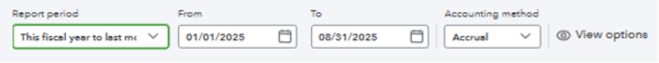 Screenshot of report builder in QBO, with fiscal YTD selected